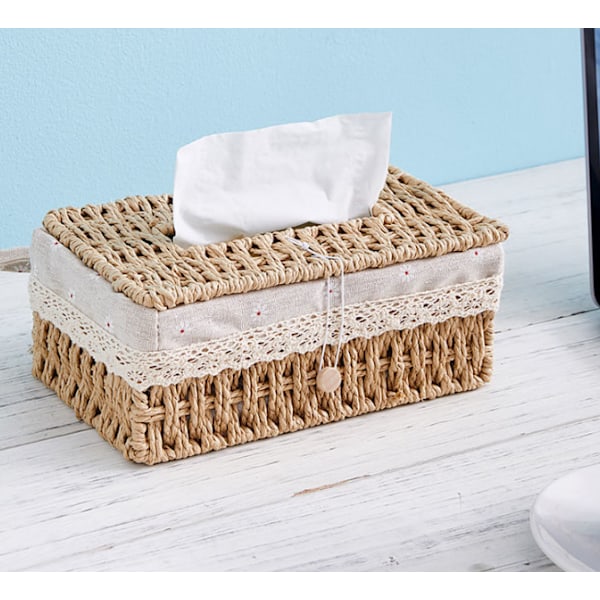Original farve, rektangulær, vævet servietboks, rattan servietboks