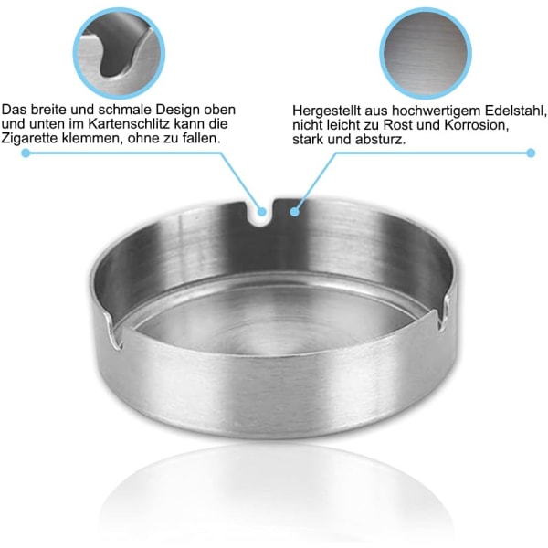 8 cm sett med 2 runde rustfrie stål askebeger for bar, restaurant, b