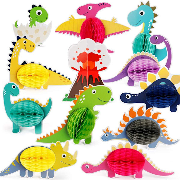 12 stk., tredimensionelt dinosaur-fest honeycomb-bordpynt