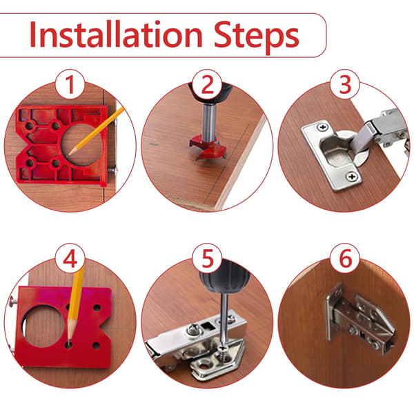 (Rød) 35mm Hengsel Jig Drill Guide Set Dør Skjult Hull Boring