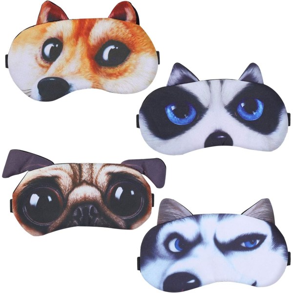 Set med 4 sovmasker, djursovmask mjuk och fluffig ögonmask f