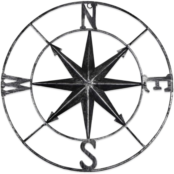 1stk Black Distress Metal Compass Veggdekorasjon Navigasjonsdekor