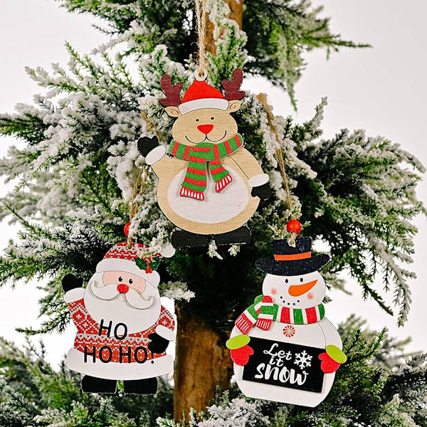 6 stk. DIY juletreanheng i tre, juletreanheng i tre
