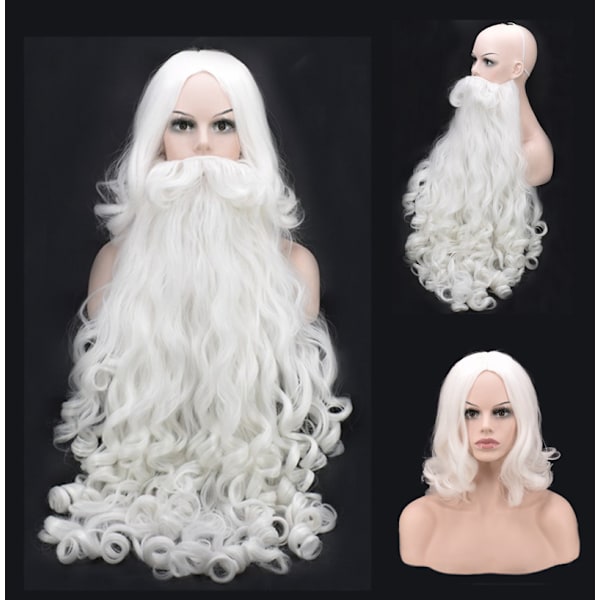 Luksuriøs julemann cosplay-forestillingsdrakt, 60 cm skjegg + hodeplagg
