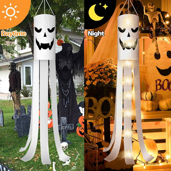 2 stk Halloween-dekorasjon, 1,8 m Halloween-vindstrømpe, egnet for