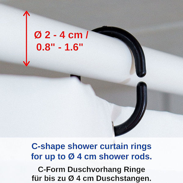 Svarte dusjgardinringer, 12-pakning, diameter 4,6 x 2,9 cm, fo