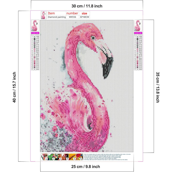 5D Diamantmålning Kit Måla efter nummer Vattenfärg Rosa Flamingo
