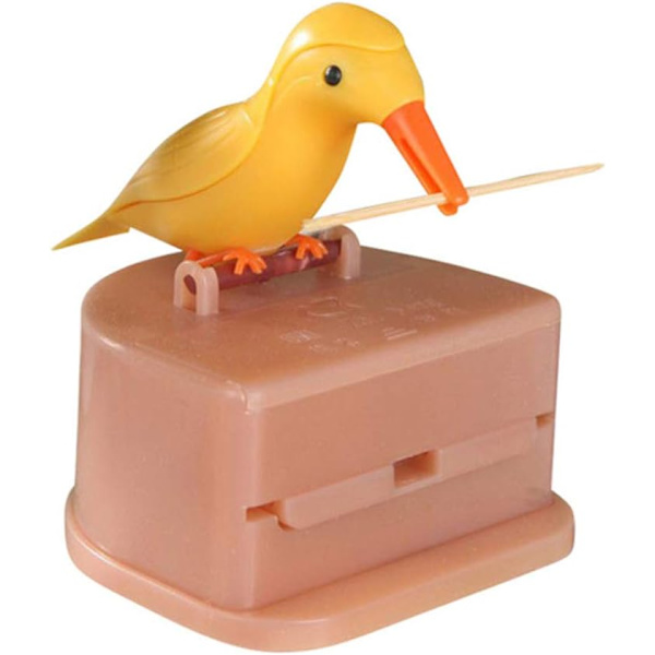 (Gul) En söt fågelformad tandpetare dispenser. Rengör dina tänder.