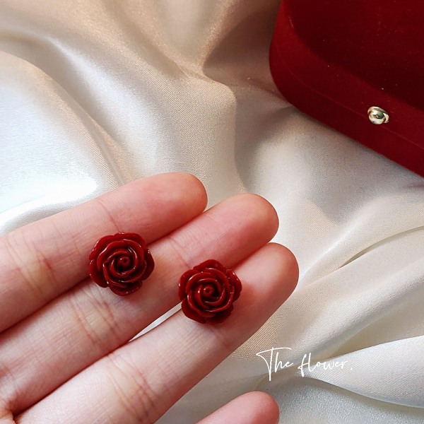 925 Sterling Silver Örhängen Rose Flower, Pretty Blooming Carved