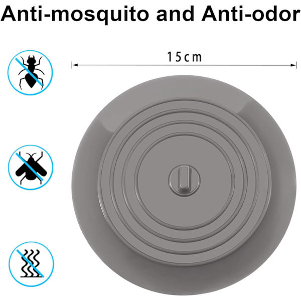 Silikone badekar prop, grå, 15 cm afløbsdæksel, køkkenvask co