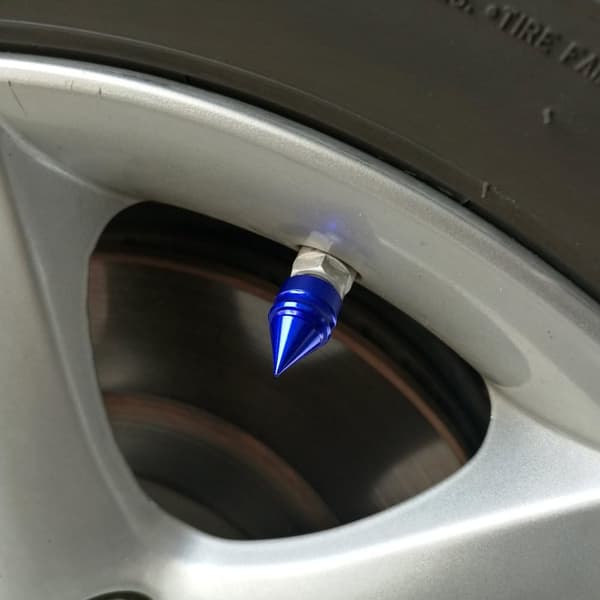 5 blå koniska bil- och cykelventilskydd, aluminiumlegering