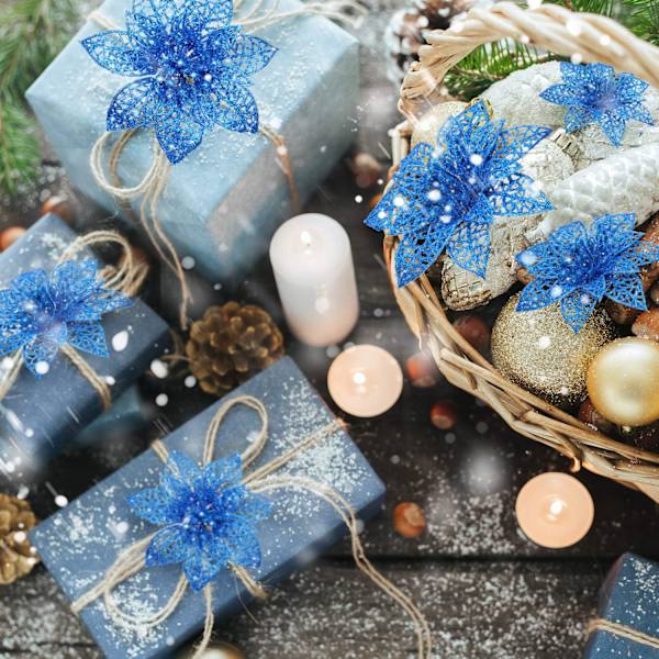 24 stk. Jule Poinsettia Glitter Juletræ Ornament Ch