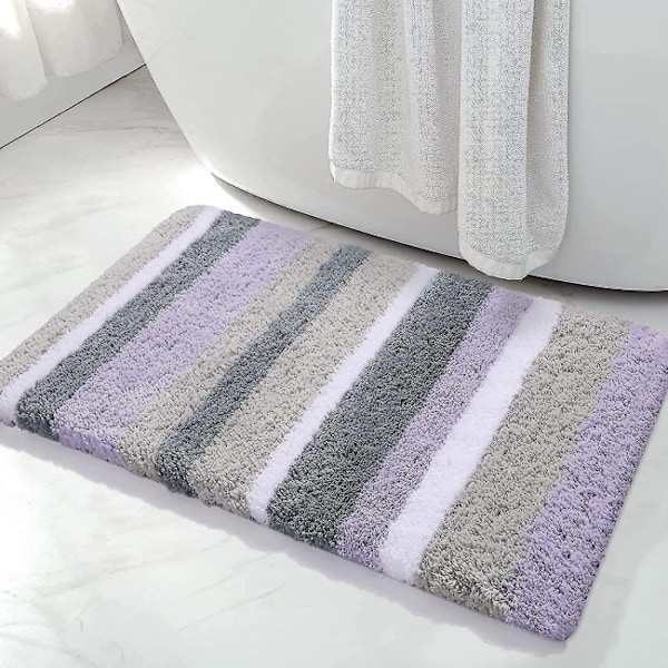 Mikrofiber Stribet Bademåtte (lilla-grå, 40x62CM)