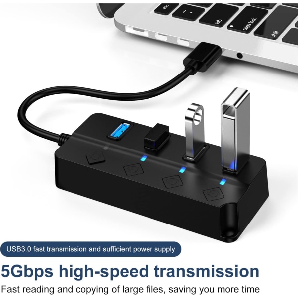 1PC Svart 4-Portars USB 3.0 Hub, 4-Portars USB 3.0 5Gbps Hub Adapter In