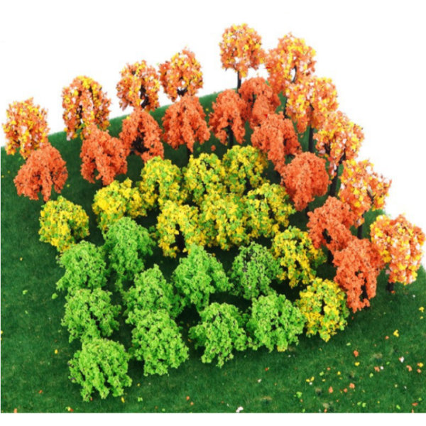 Set med 40 blandade miniatyrträd, tredimensionell modelltillbehör