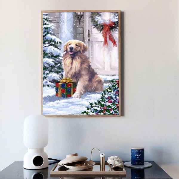 5D DIY Diamantmaleri Nummer Kit, Hund Julegave Fuld Rund
