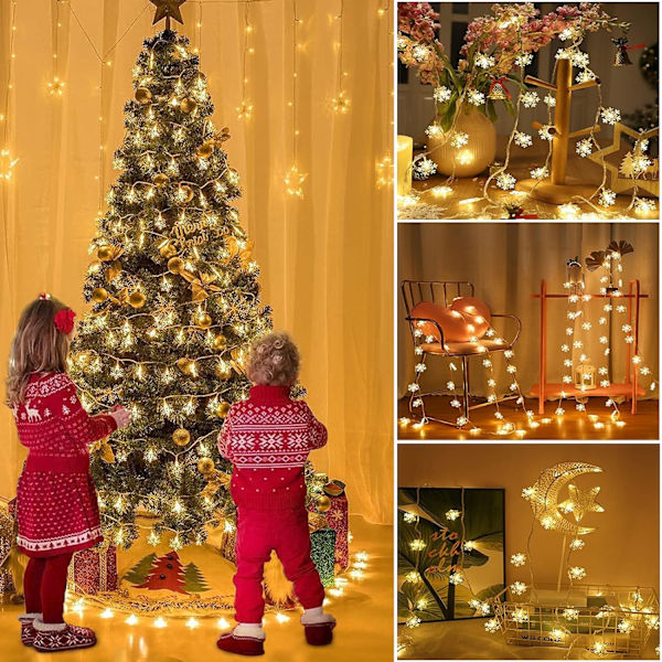 Färgade ljusslingor, 6M 40LED julsnöflingor USB och