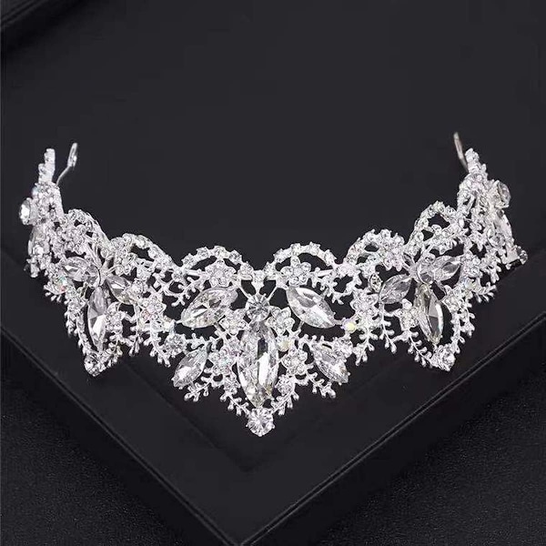 Krystal Tiara Krone, Kobber Zirkon Rhinestone Krone Tiara Encruste