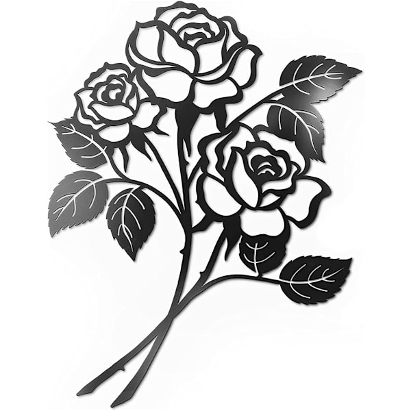 Sort Metalvægdekoration i Form af Rose - Sort