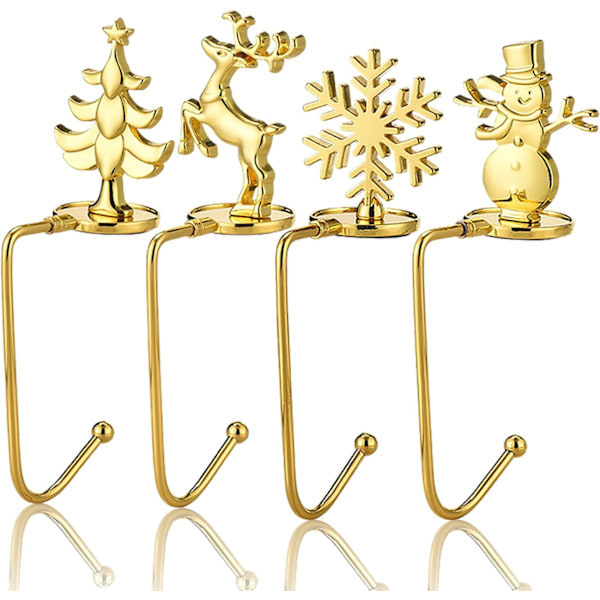 4 stk. Guld Julekroge Jule Strømpe Kroge til Pejs