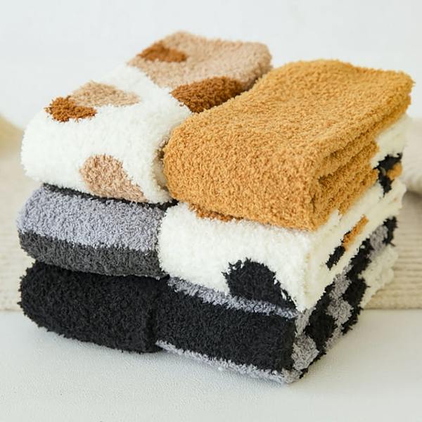 Set med 6, korallfleece höst/vinter damstrumpor mjuka, varma