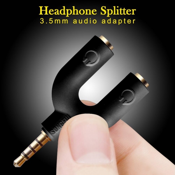 Hodetelefon Stereo Audio Splitter Kit, 3,5 mm U-Shape Jack til 2 Earp