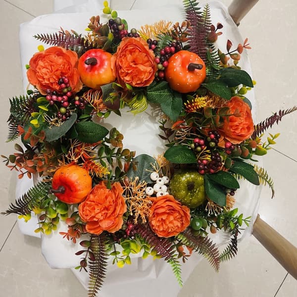 Efterårs Peony og Græskar Krans, Kunstig Thanksgiving Efterår Krans