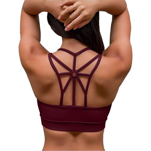 Trådløs sports-BH polstret Yoga Crop-topp for kvinner (rød, M)
