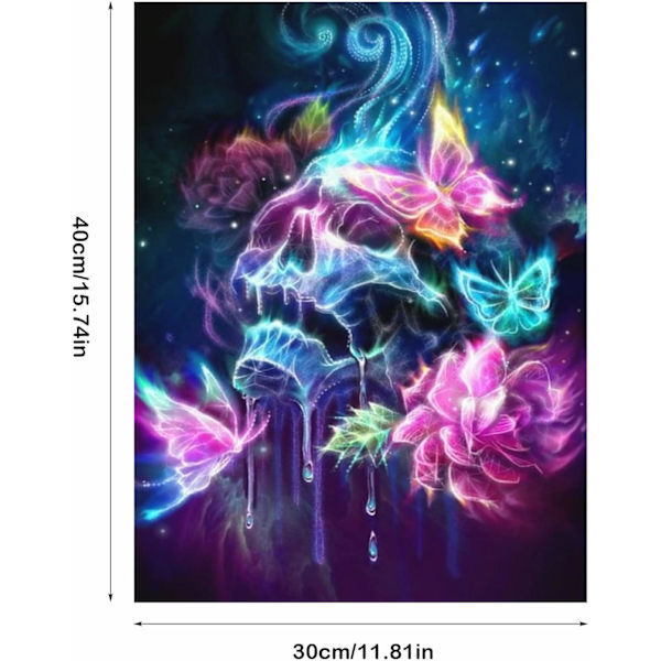 (Farge Butterfly Skull) Diamantmalerisett for voksne, 30x40cm