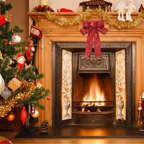Julglitterbågar, 12 stycken röda julbandbågar Christ