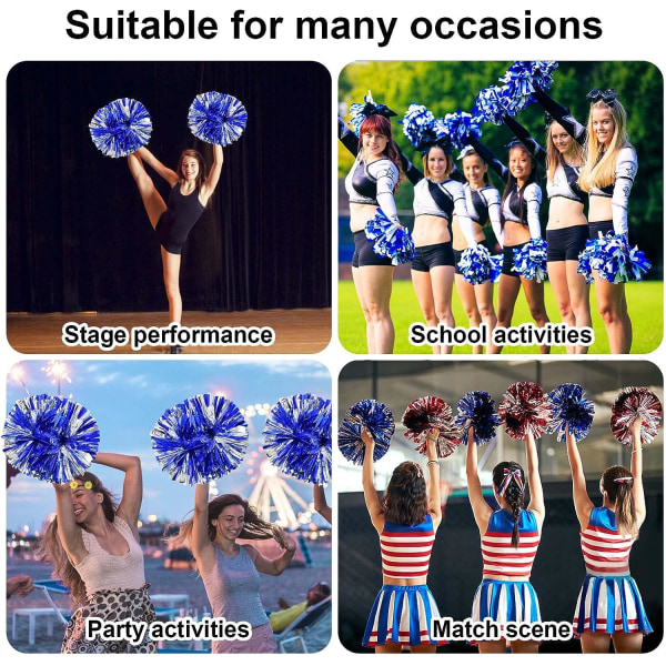 Sølv blandet blå cheerleader pom poms, 2 stk. metalliske cheerleader