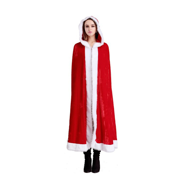 120cm Julkläder Kappa Röd Jultomte Kappa Med Luva Sammet