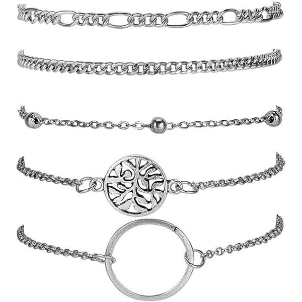5 delar armband en argent avec perles et chaînes pour femmes c
