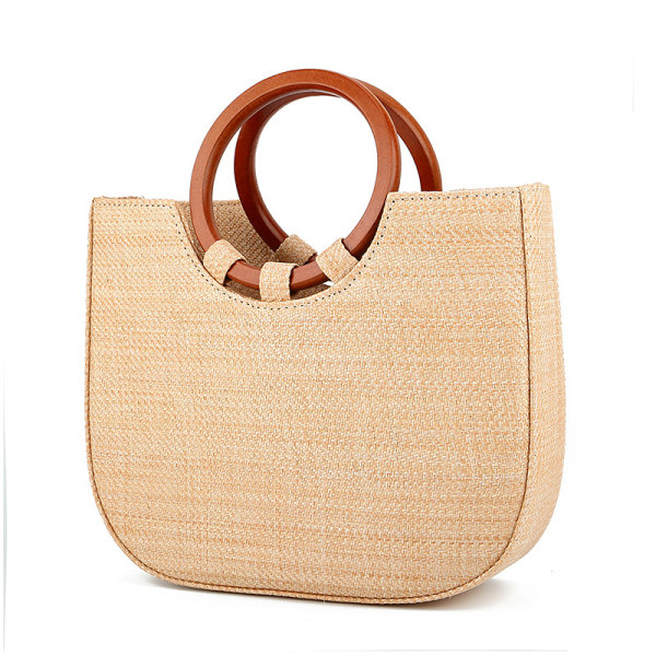 Beige handlenett, flaskeholder for kvinner, sølvfarget vridd ramme