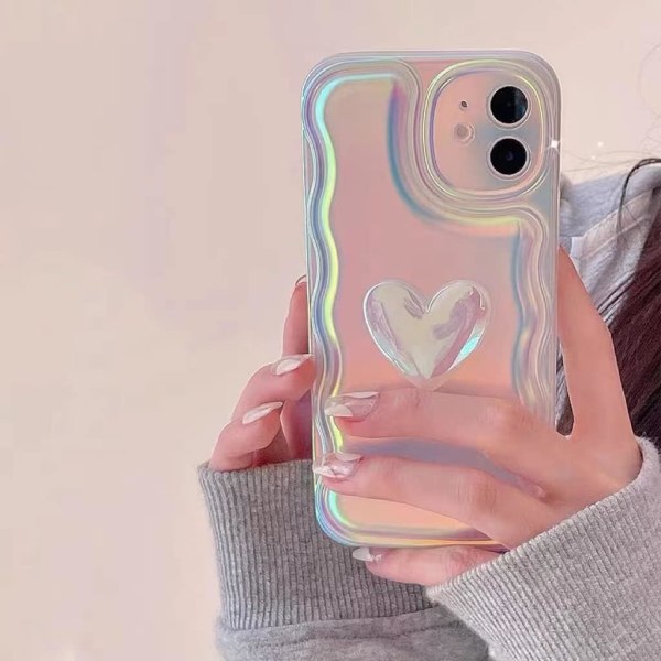 Case till iPhone 12, Färg Laser Rosa med dekorativt hjärta, Multi