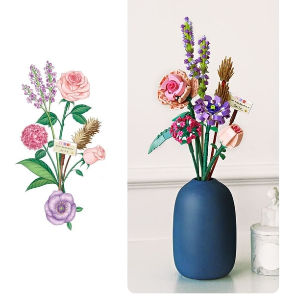 1 stk. Pink Flowers Kunstig Blomsterbuket med Dekorativ Adgang