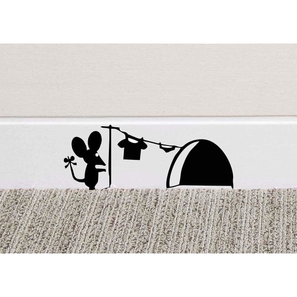 Vinyl wall sticker 7x17cm, representing a hole - mouse house, use