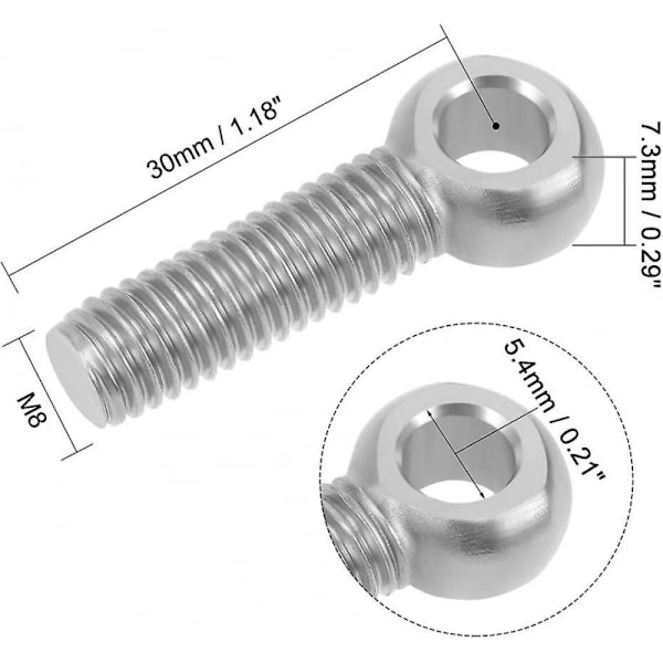 6 stycken M8 x 30mm rostfria öglebultar