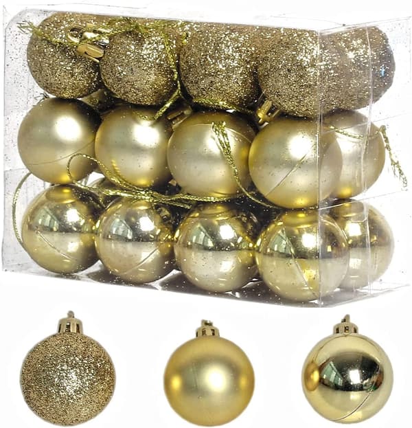 (Gull) 24 PCS 3CM Julekuler, Festpynt, Shatterproo