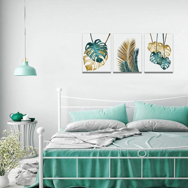 Ableau Väggdekoration Vardagsrum Canvas Monstera Guld Och Gre