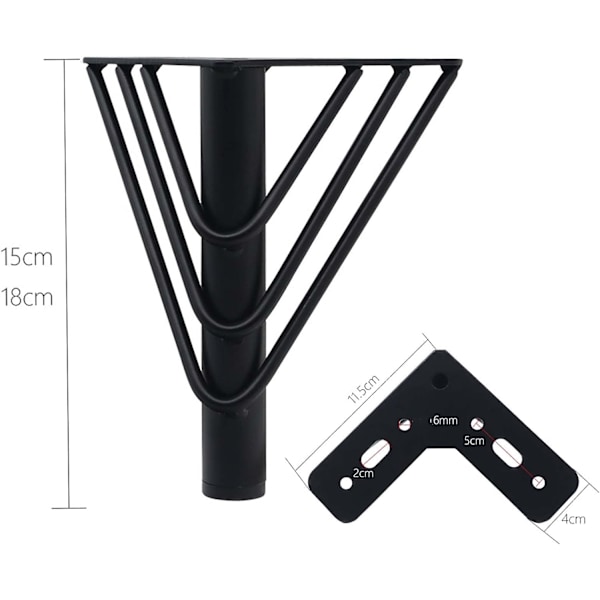 4 sorte metalmøbelben, moderne chic elegant udskiftning Sof