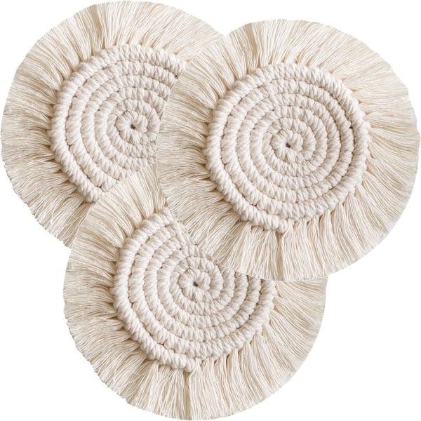 Woven cotton coaster with fringed bohemian table decoration for b