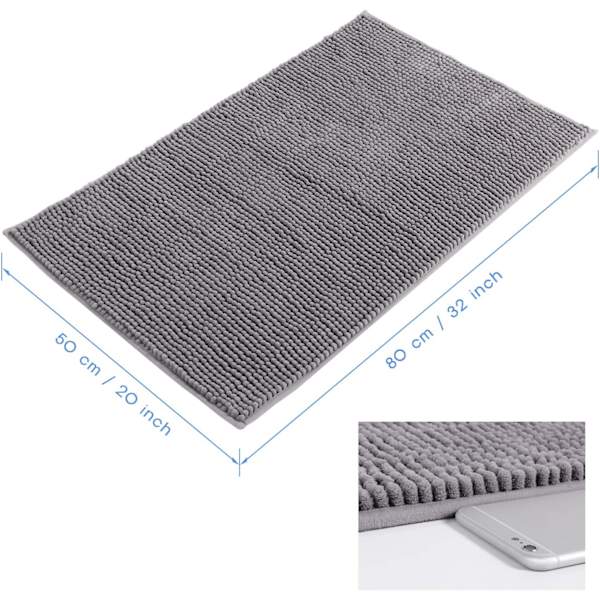 Skridsikker absorberende bademåtte 80cm x 50cm Chenille Mikrofiber Showe