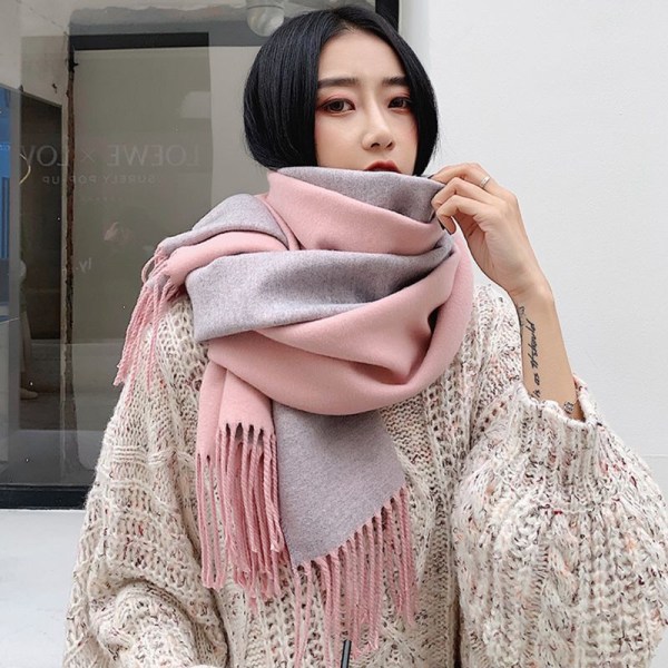 Vaaleanpunainen harmaa huivi Talvi Pashmina huivi Naisille Pitkä Suuri Thi