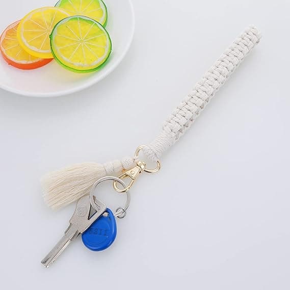 (Hvid) Boho håndleds nøglering kvast armbånd nøglering nøgle