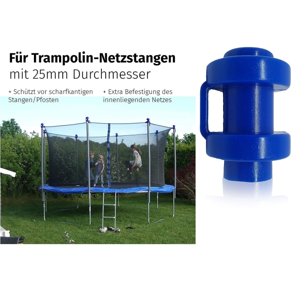 Sæt med 8 afdækningshætter til trampolinnetstænger, 25 mm, blå