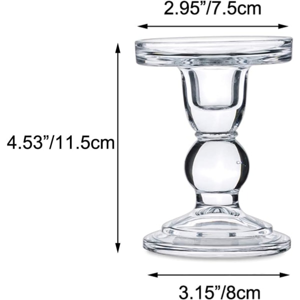 2 stk. klare glas søjlelysestager, højde 11,5 cm D