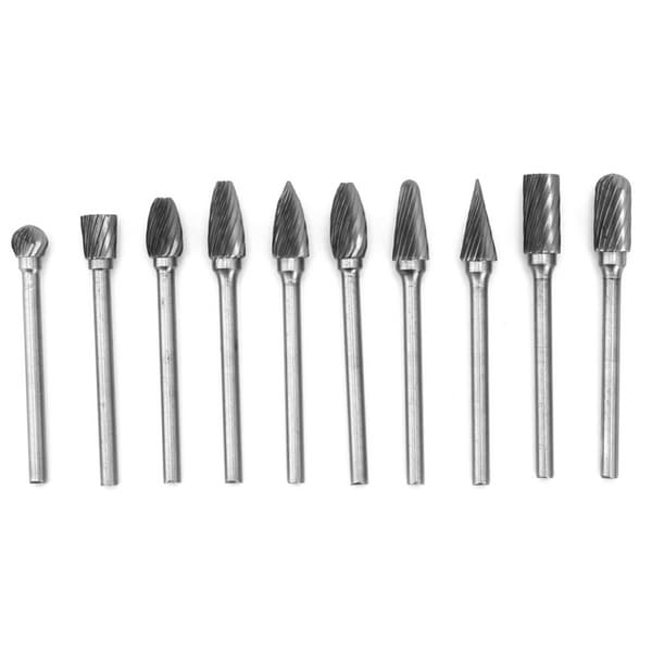 10 stk. Tungsten Carbide Single Cut Rotary Burr SET 1/8\"