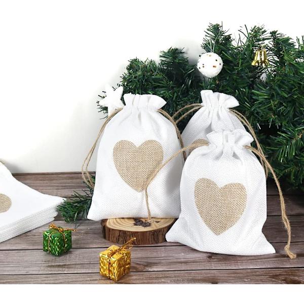 10 st Jutesäckar 10x14cm Jute Hjärtfickor Set Små Dragkedja B