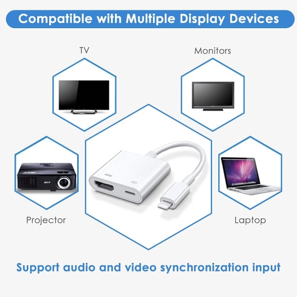 Digital Lightning AV-adapter for iPhone og iPad til TV 【Apple MFi